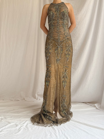 Vintage Halter Beaded Dress - S/4