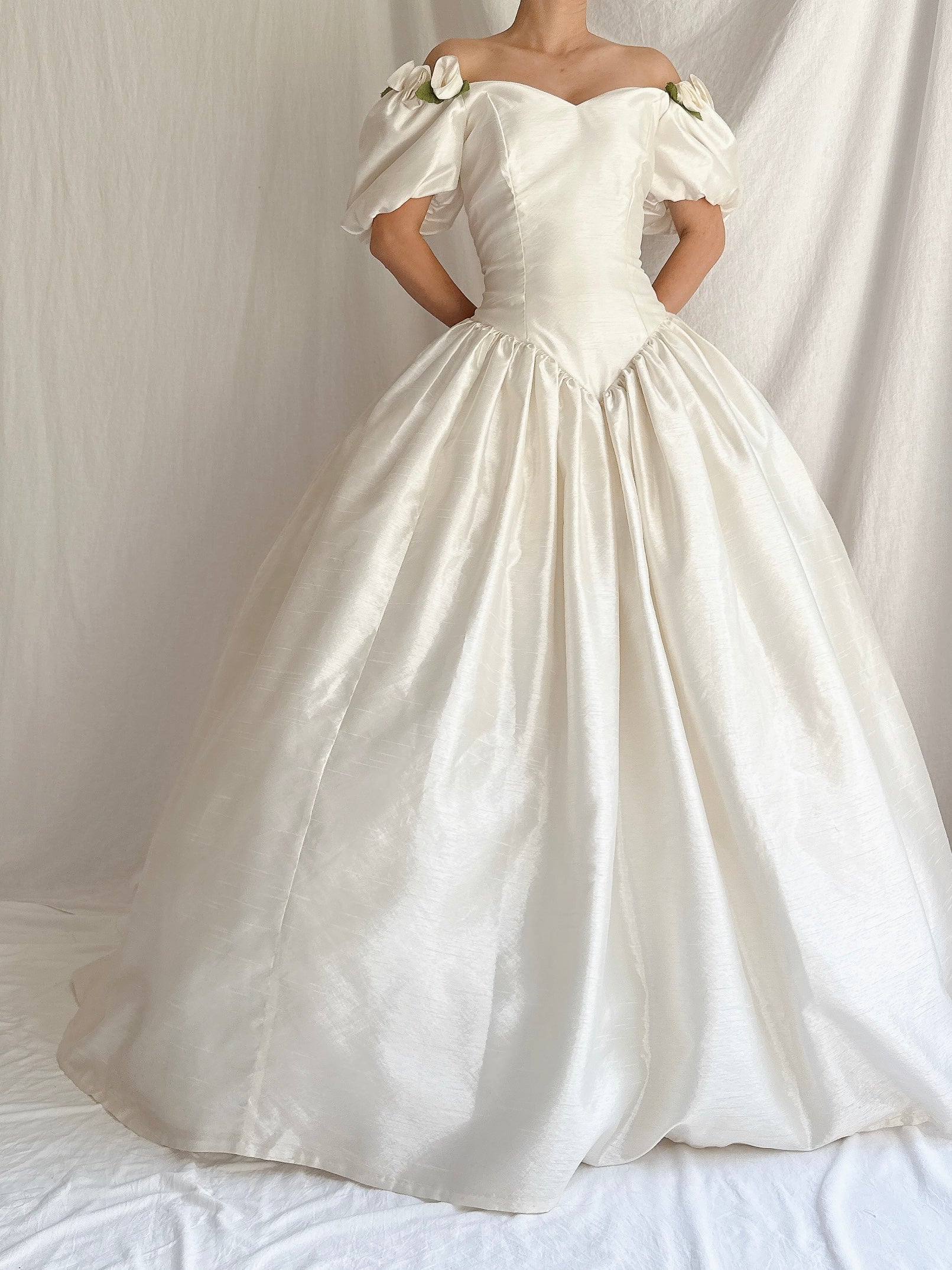 1980s Taffeta Puff Sleeves Dress - S/M