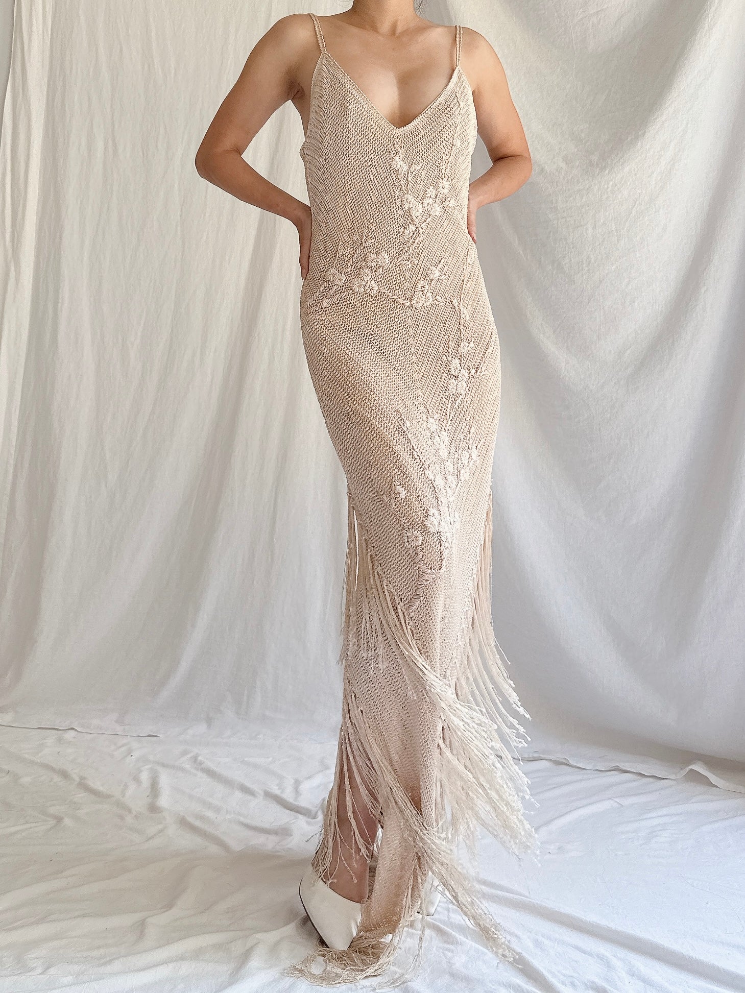 Vintage Crochet Tassel Gown - M