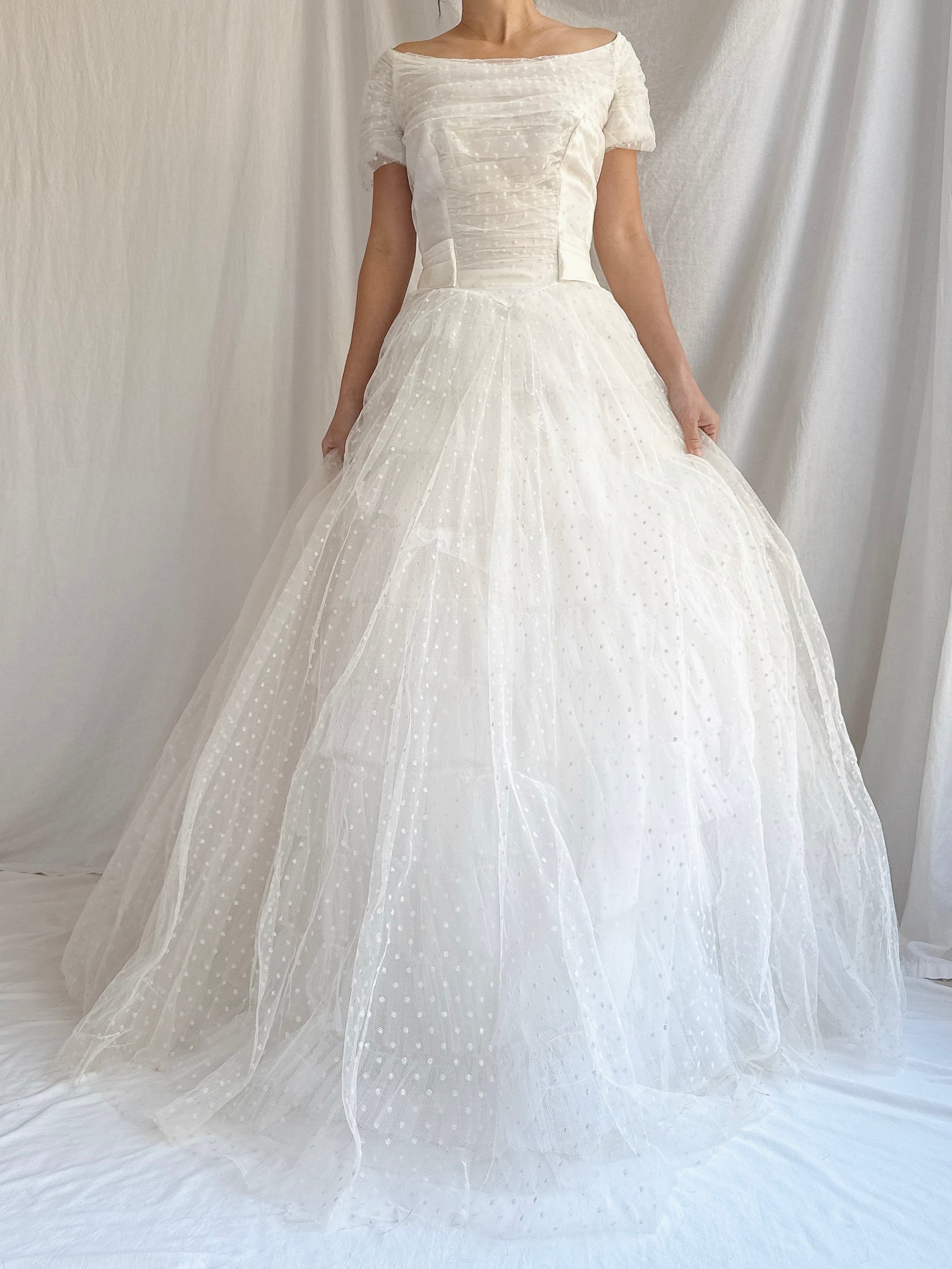 1950s Swiss Dot Tulle Gown - S