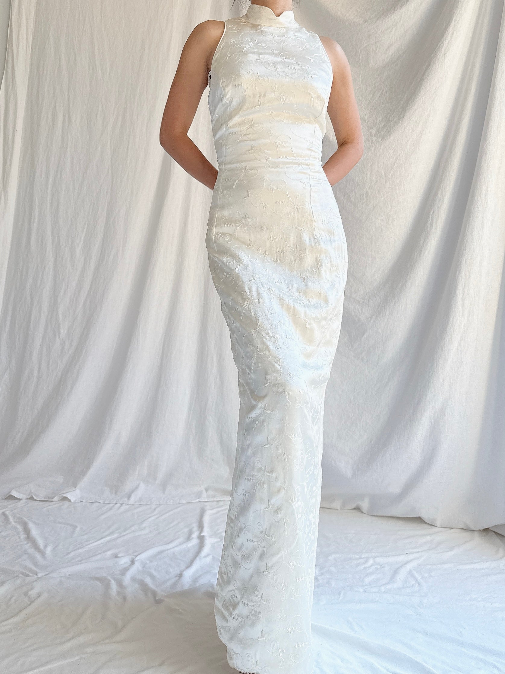 Vintage Jessica McClintock Satin Brocade Column Gown - XS/4
