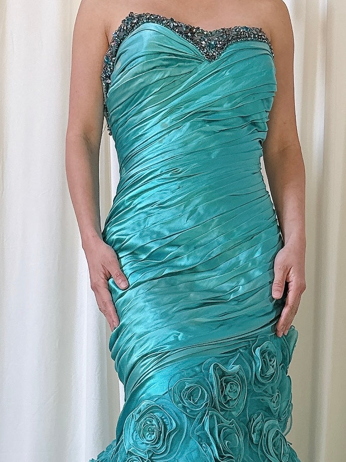 Vintage Turquoise Roses Dress - US 20