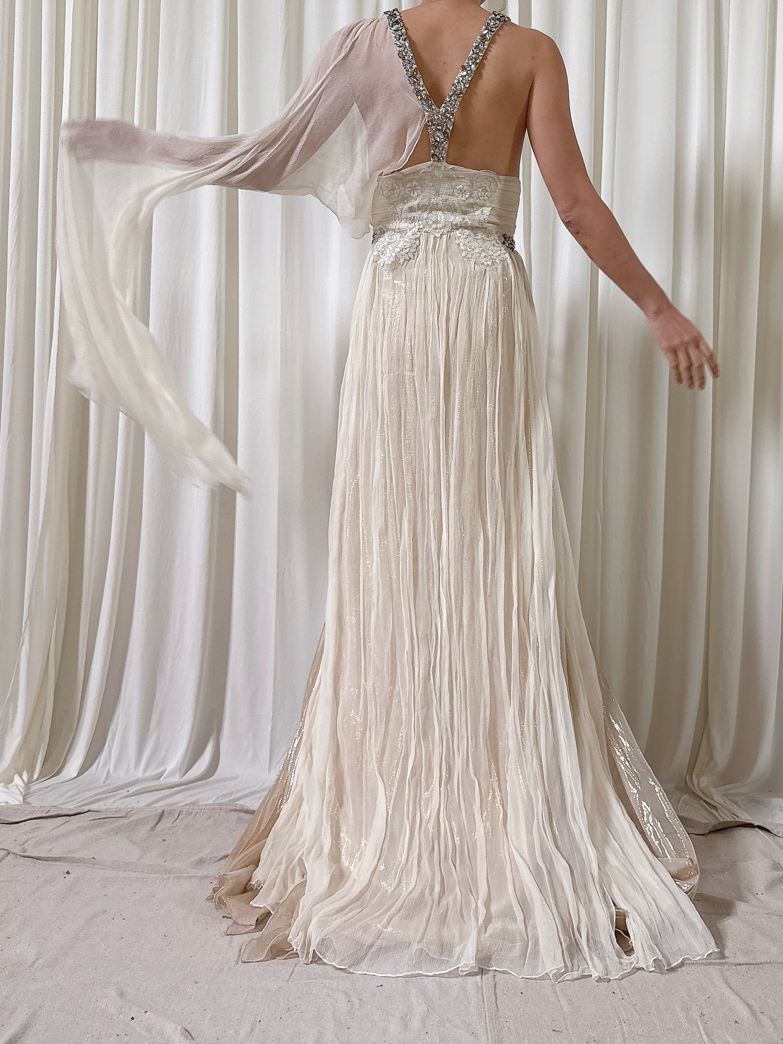 Vintage Silk Halter Beaded Dress - IT 44