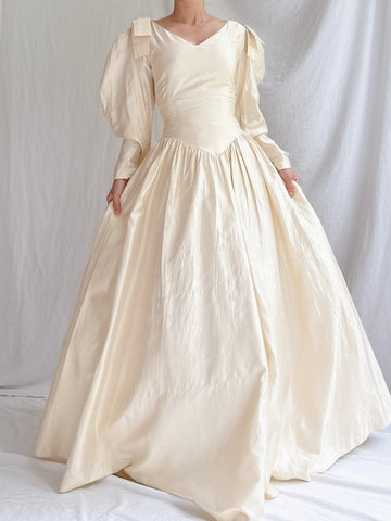 Vintage Silk Mutton Sleeve Gown - S/M