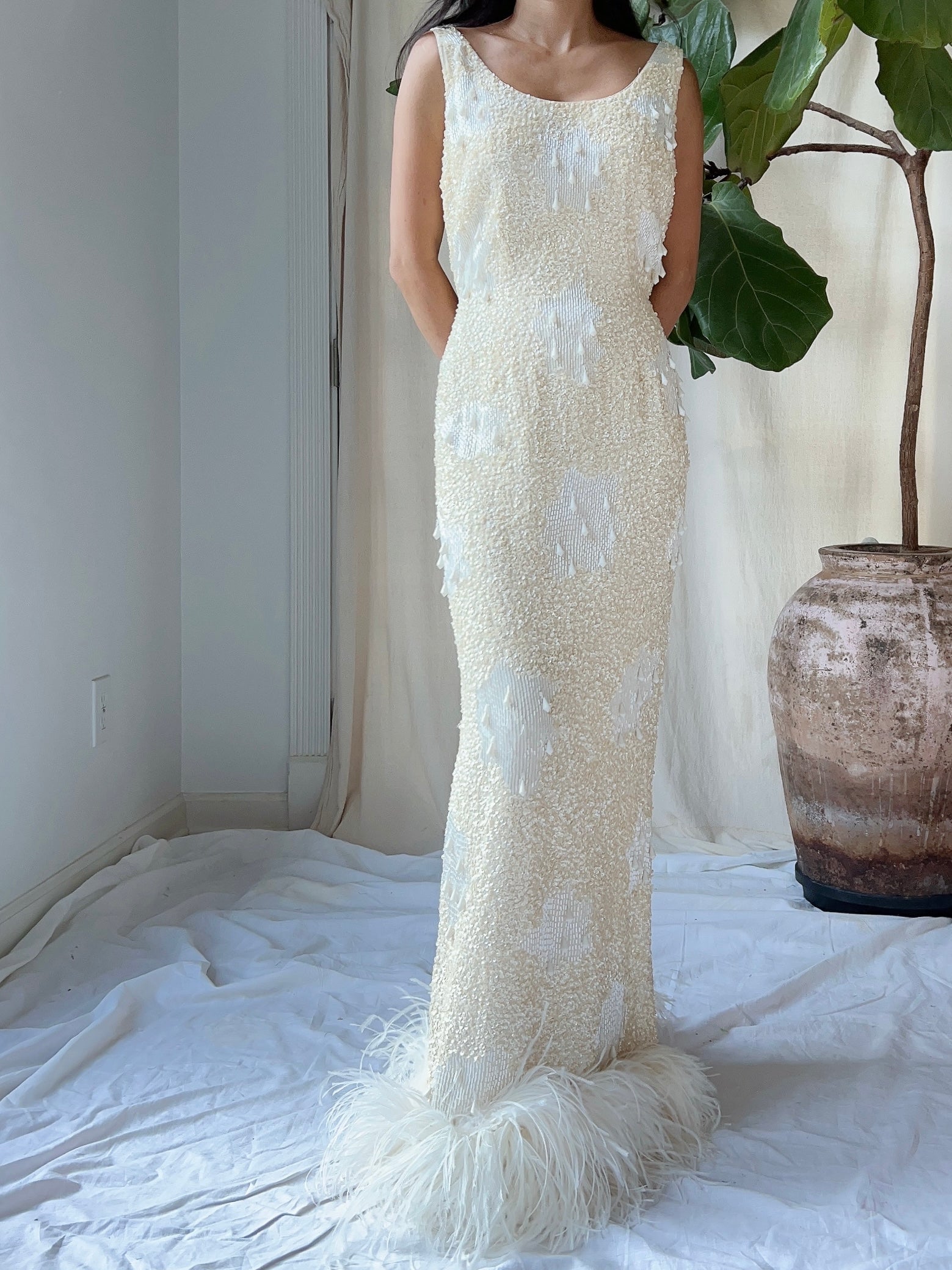 1960S Sequins Feather Gown - S/M