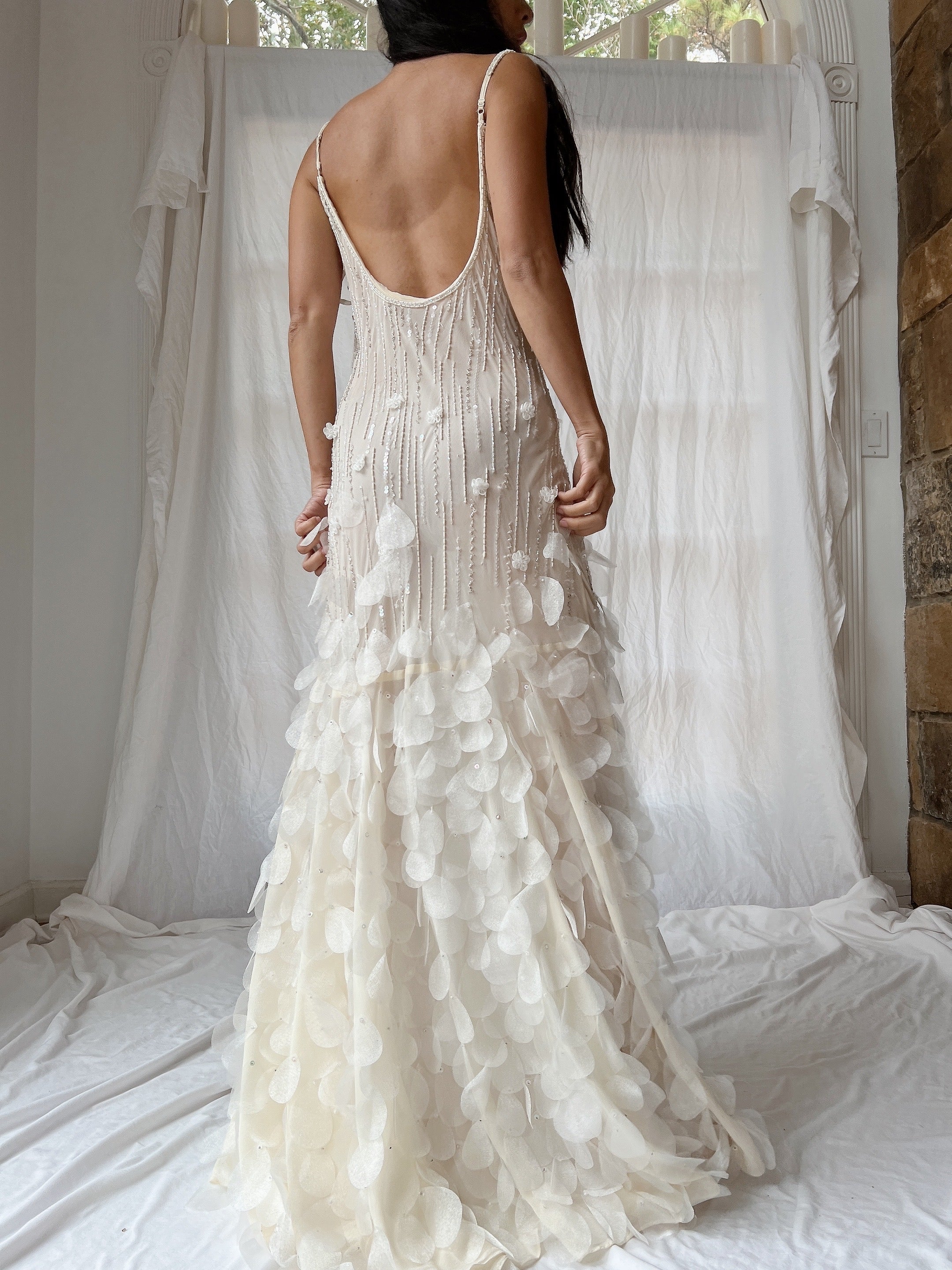Vintage Chiffon Petal Beaded Dress - S/M