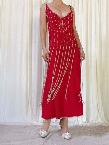 Vintage Etincelle Red Bead Dress - M