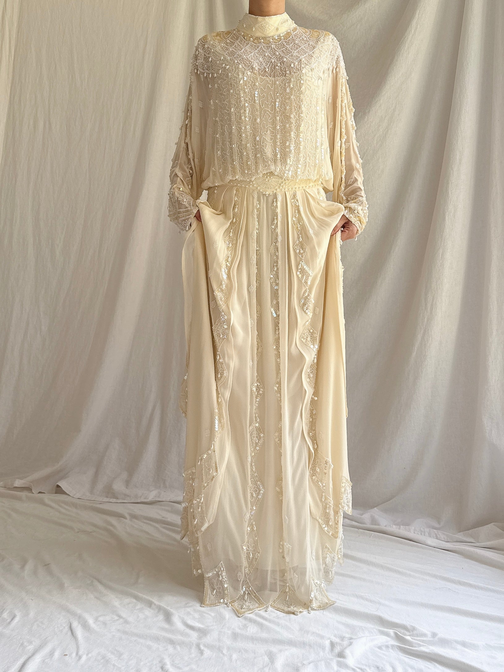 Vintage Silk Beaded Dolman Gown - M