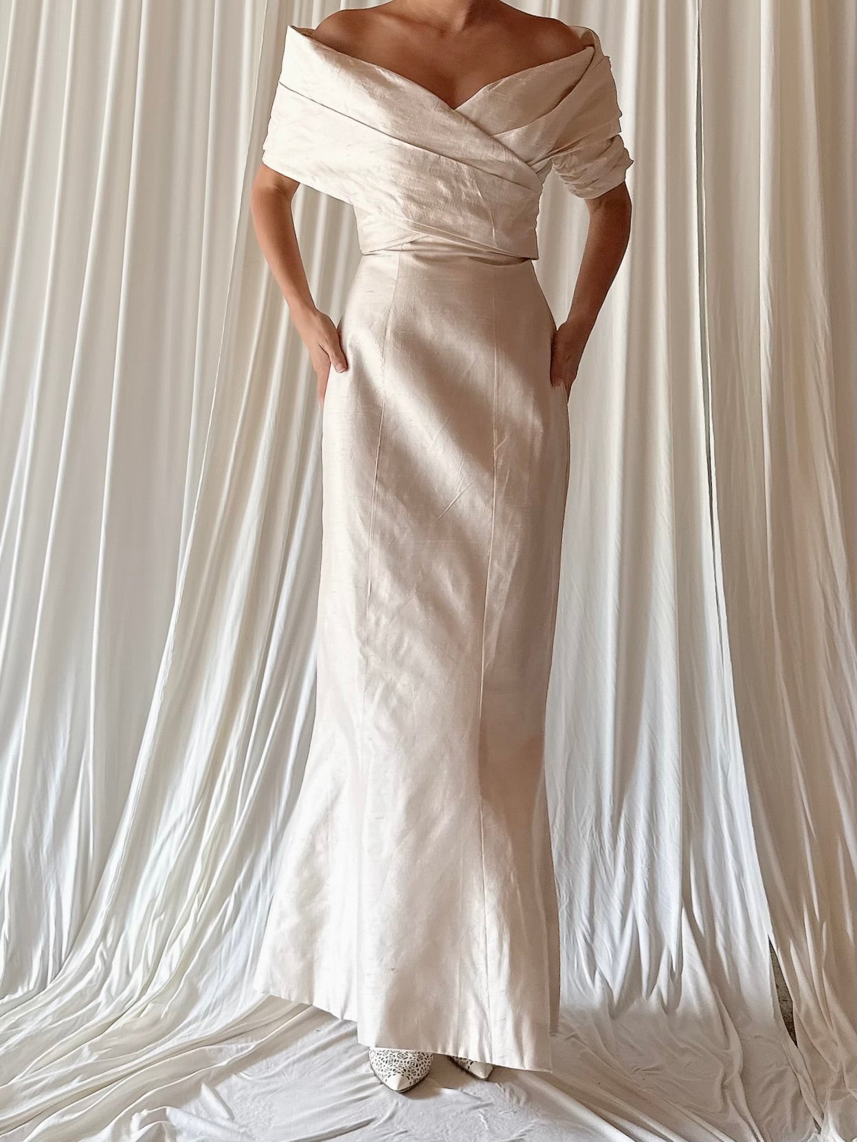 Vintage Watters Off The Shoulder Column Raw Silk - XS