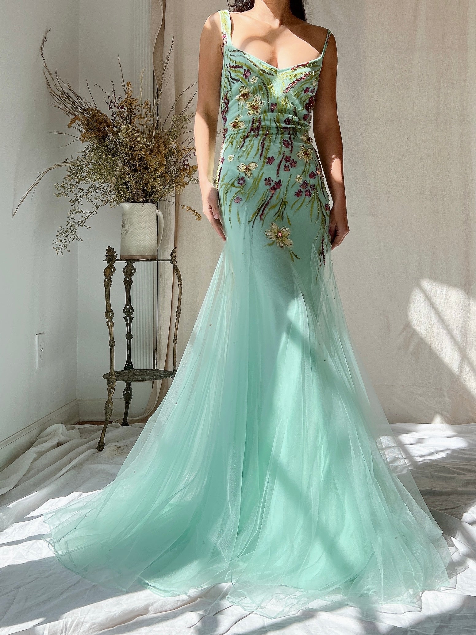 Vintage Alberto Makali Painted Tulle Dress - S
