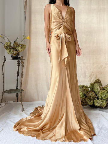 Vintage Gold Silk Bias Cut Gown - M/8