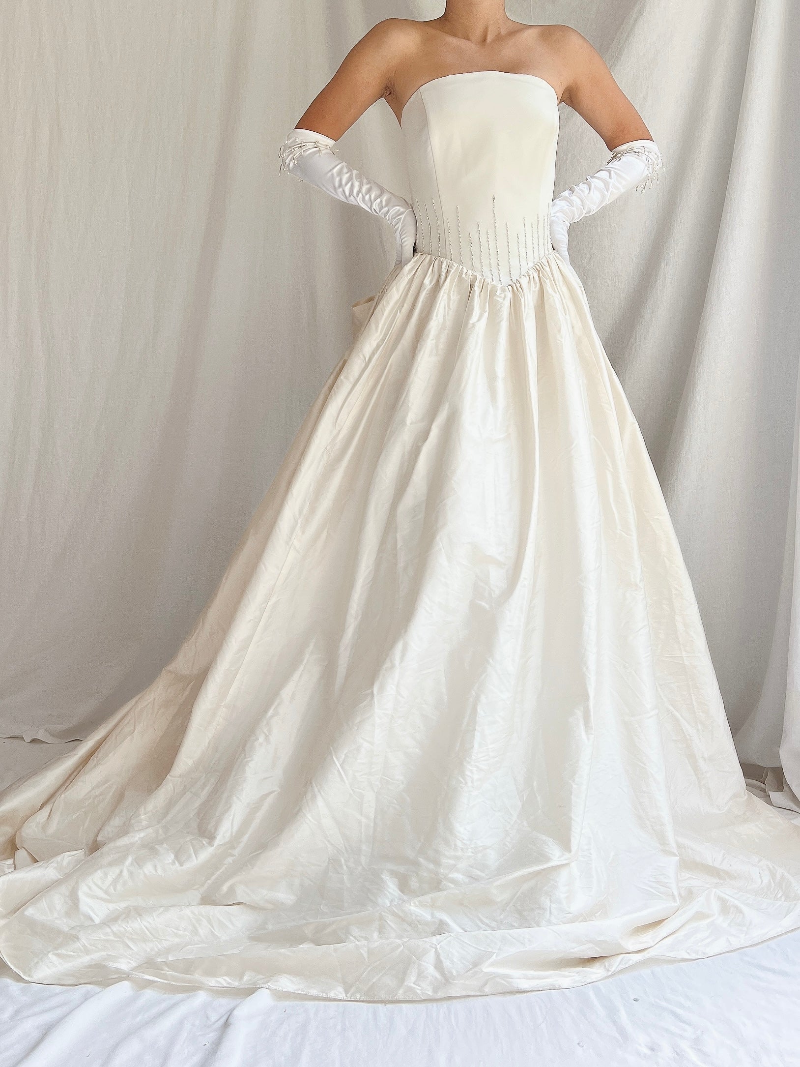 Vintage Raw Silk Strapless Corset Gown - S-M/6-10