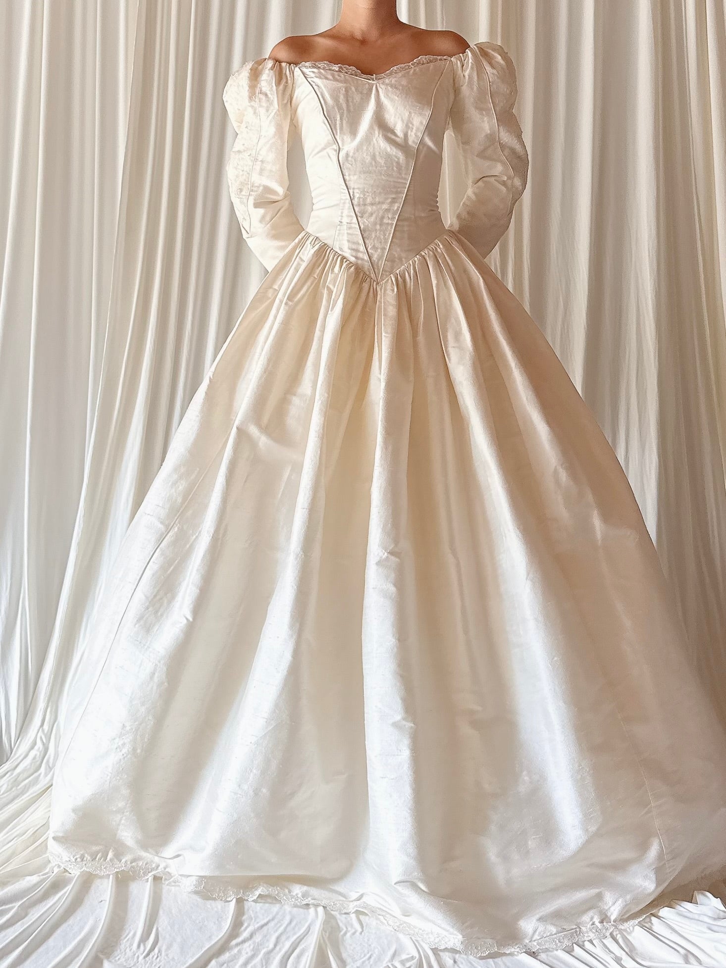 Vintage Raw Silk Long Sleeve Gown - UK 10