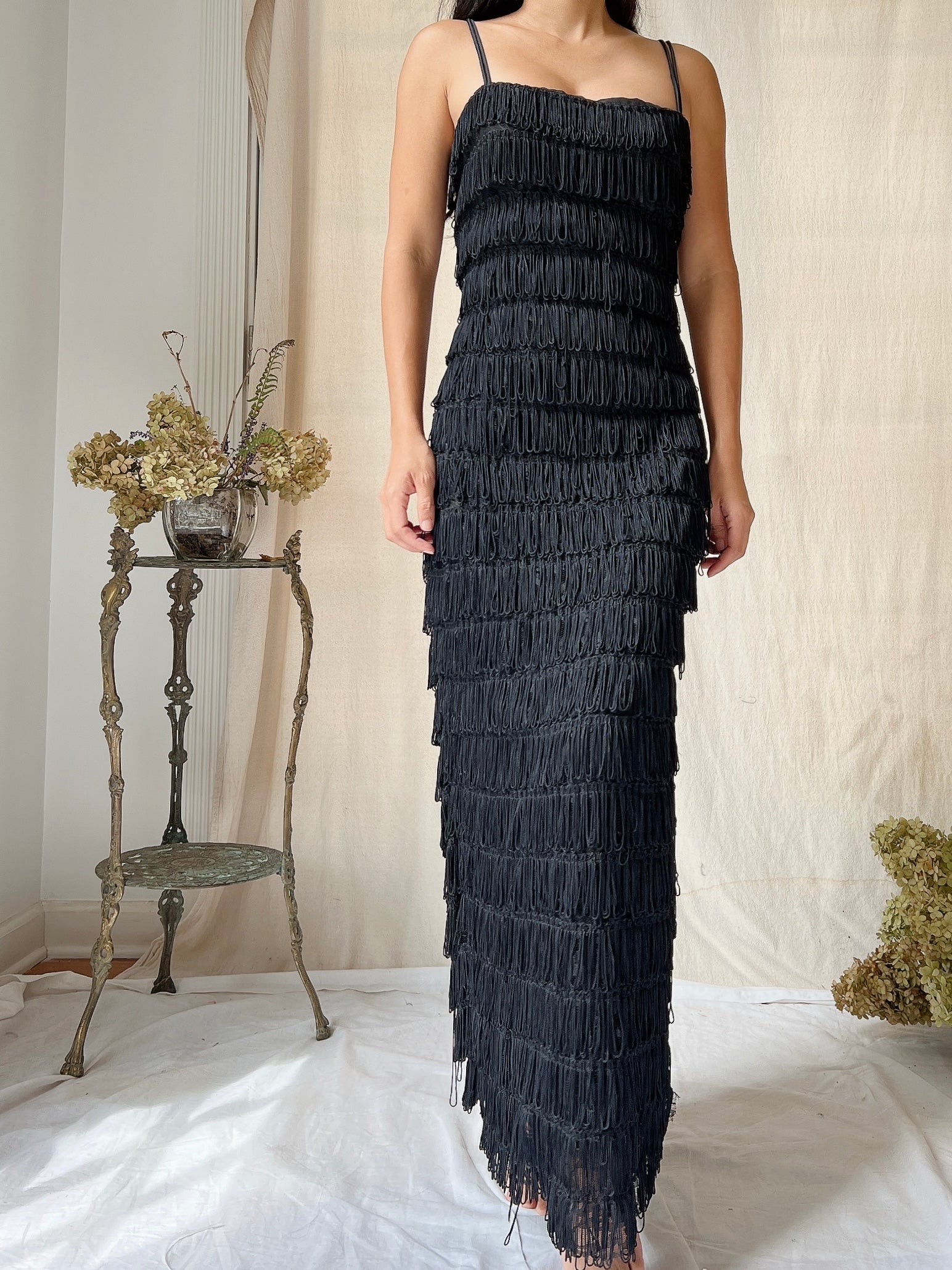 Vintage Victor Costa Tiered Fringe Dress - S