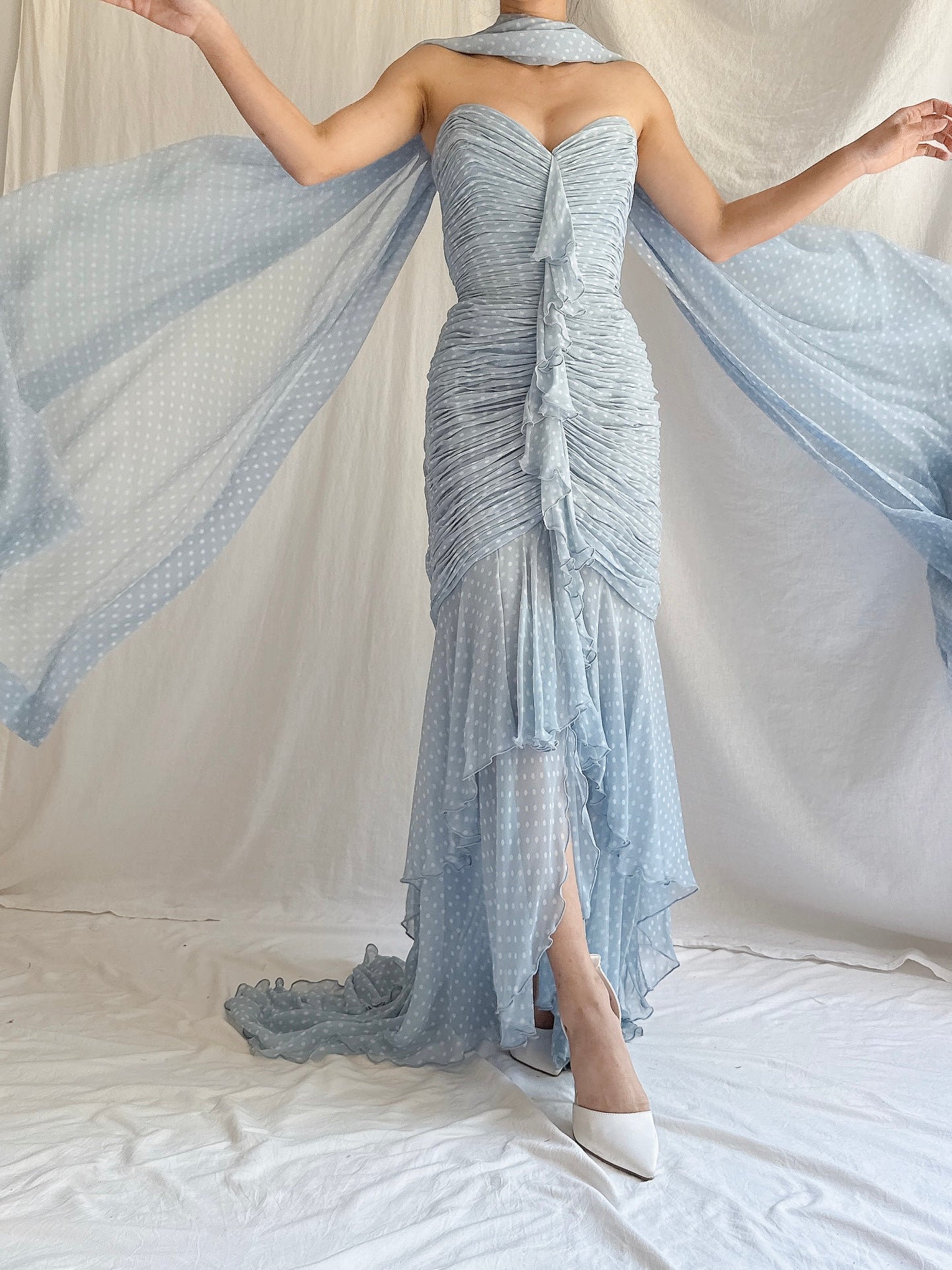 Vintage Silk Wayne Clark Gown w/ Scarf - S/M 6/8