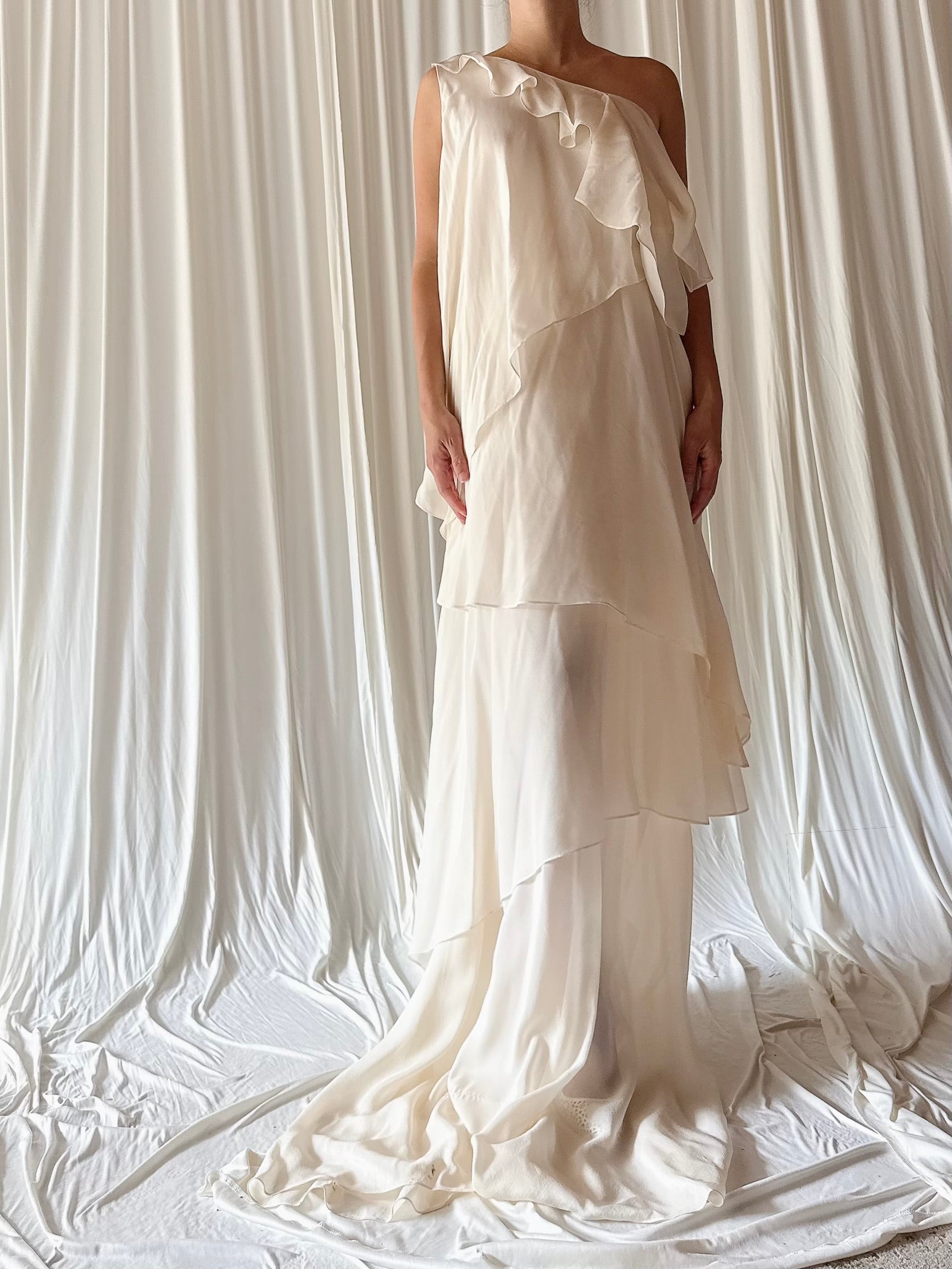 Silk One Shoulder Dress - M
