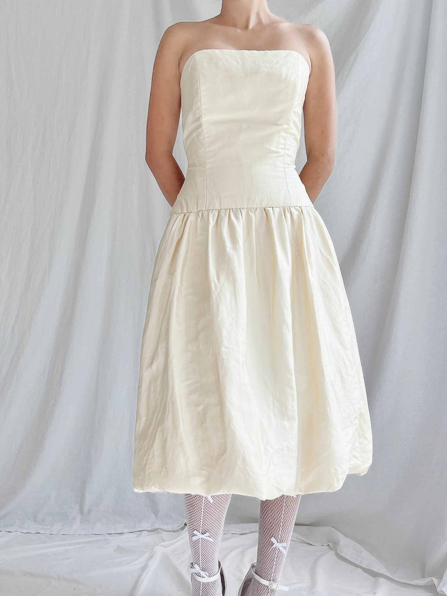 Vintage Silk Dropped Waist Short Dress - M