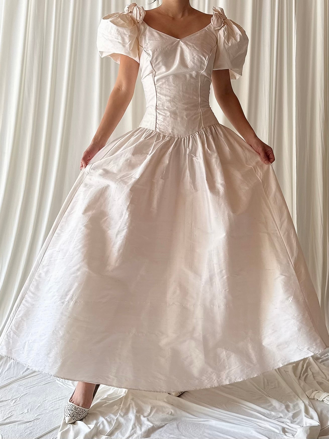 1980s Rosette Silk Dress - M