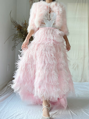 1990s Pink Feather Skirt with Elastic Waist - XS-L