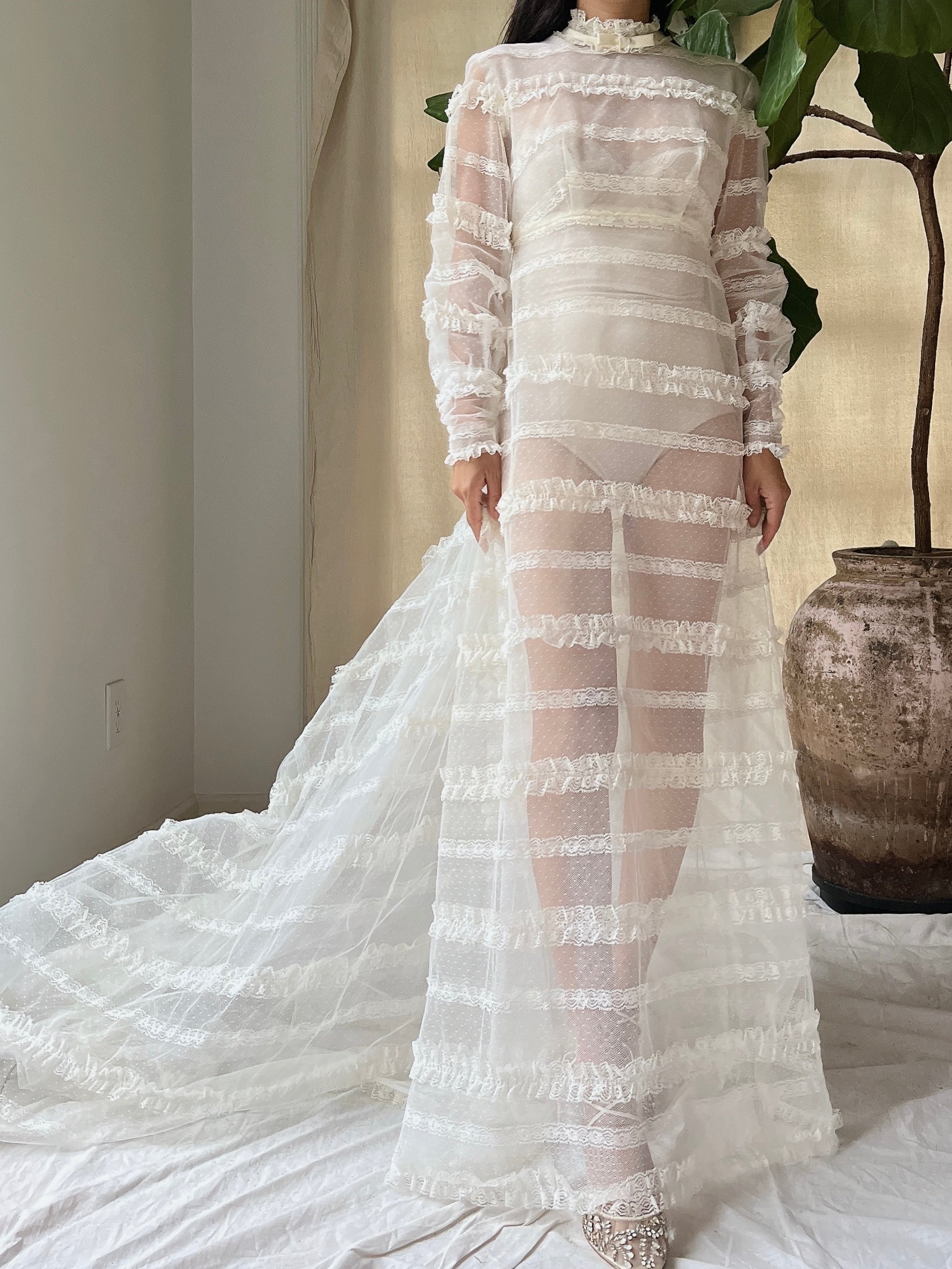 1960s Sheer Tulle Gown - XS
