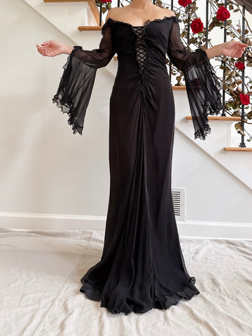 Vintage Belleville Sassoon Silk Angel Sleeve Gown - UK 16
