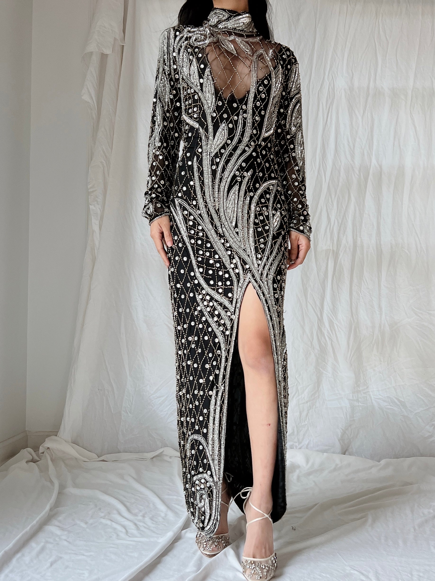 1980s Crystal Beaded Silk Gown - S/M
