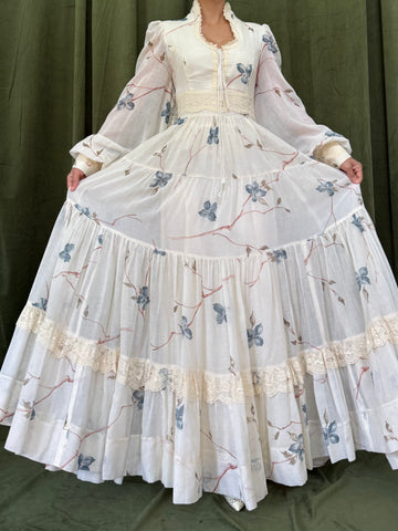 1970s Rare Gunne Sax Cotton Poet Sleeve Dress - S