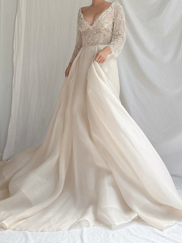 Vintage Monique Llhuilier Champagne Silk Organza Gown - M/6