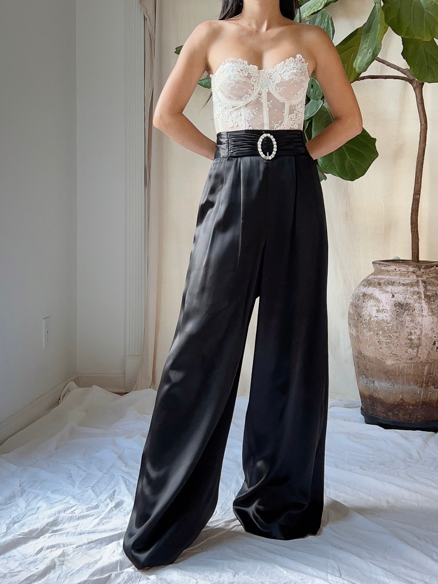 Vintage Satin High-Waisted Trousers - M