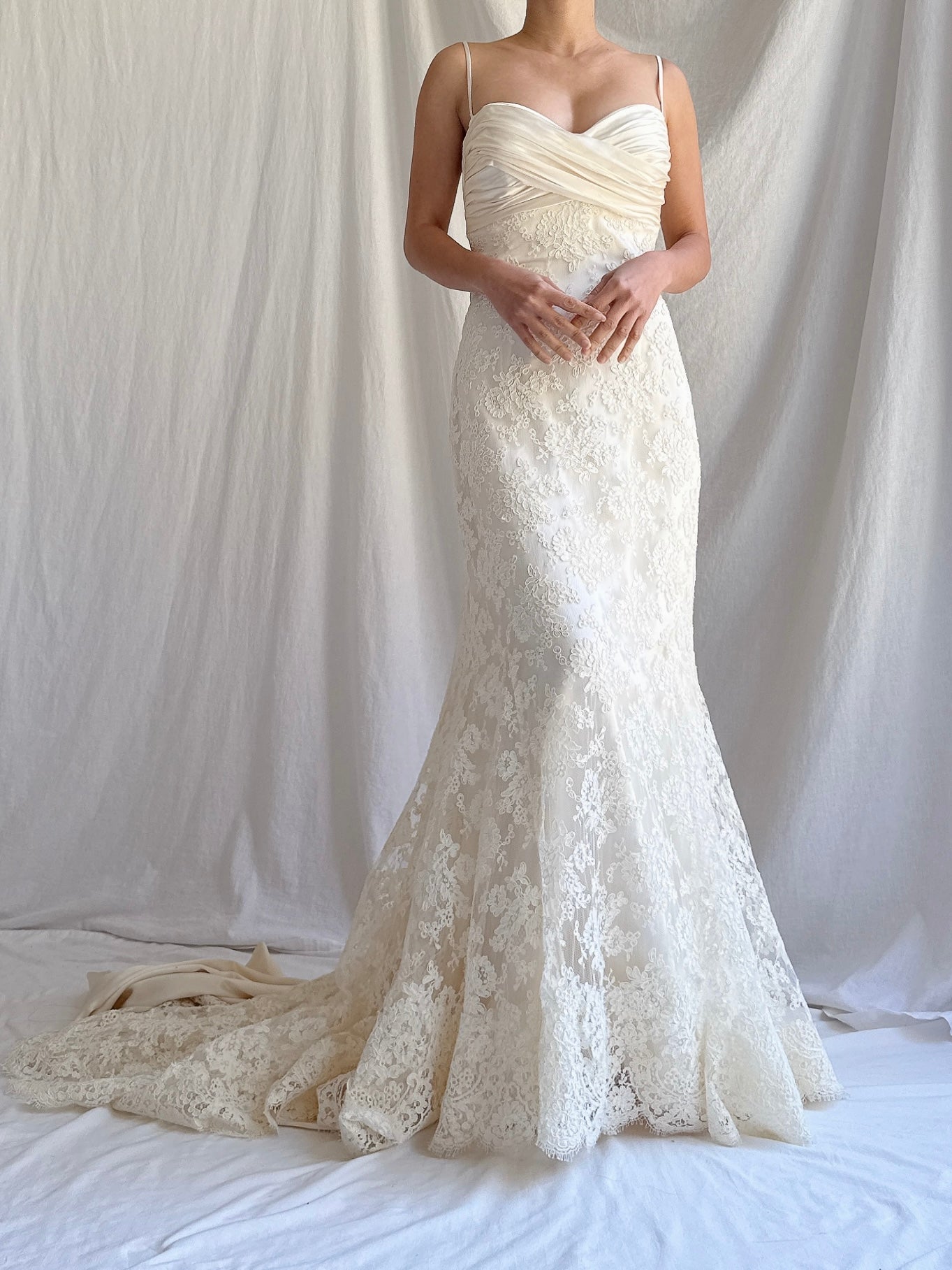 Vintage Alencon Lace and Silk Gown - S/6
