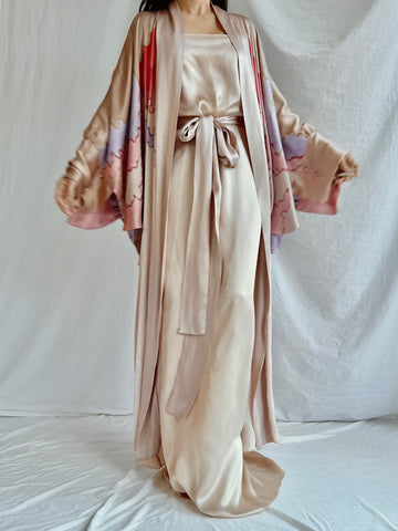 Vintage Silk Painted 2 Piece Gown Set - M/L