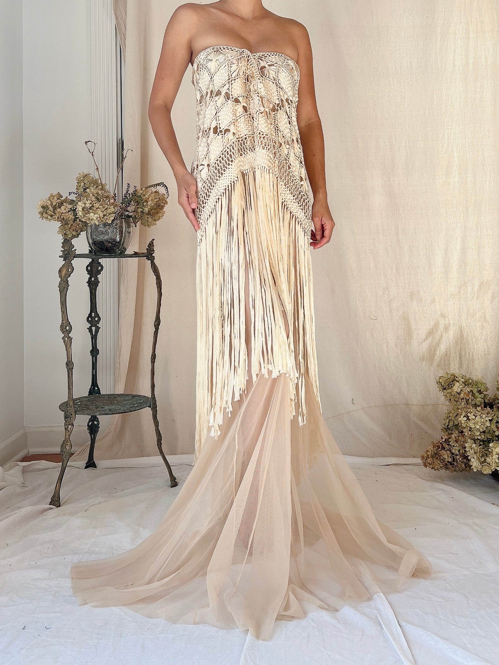Vintage Silk Fringed Shawl - OSFM