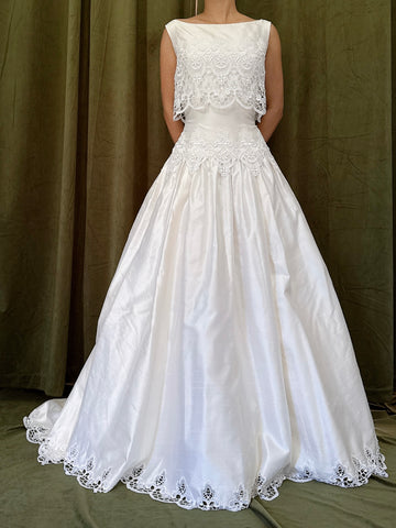 RESERVED for Cheyenne Payment 1/2 Vintage Raw Silk Embroidered Cutout Gown - S/4