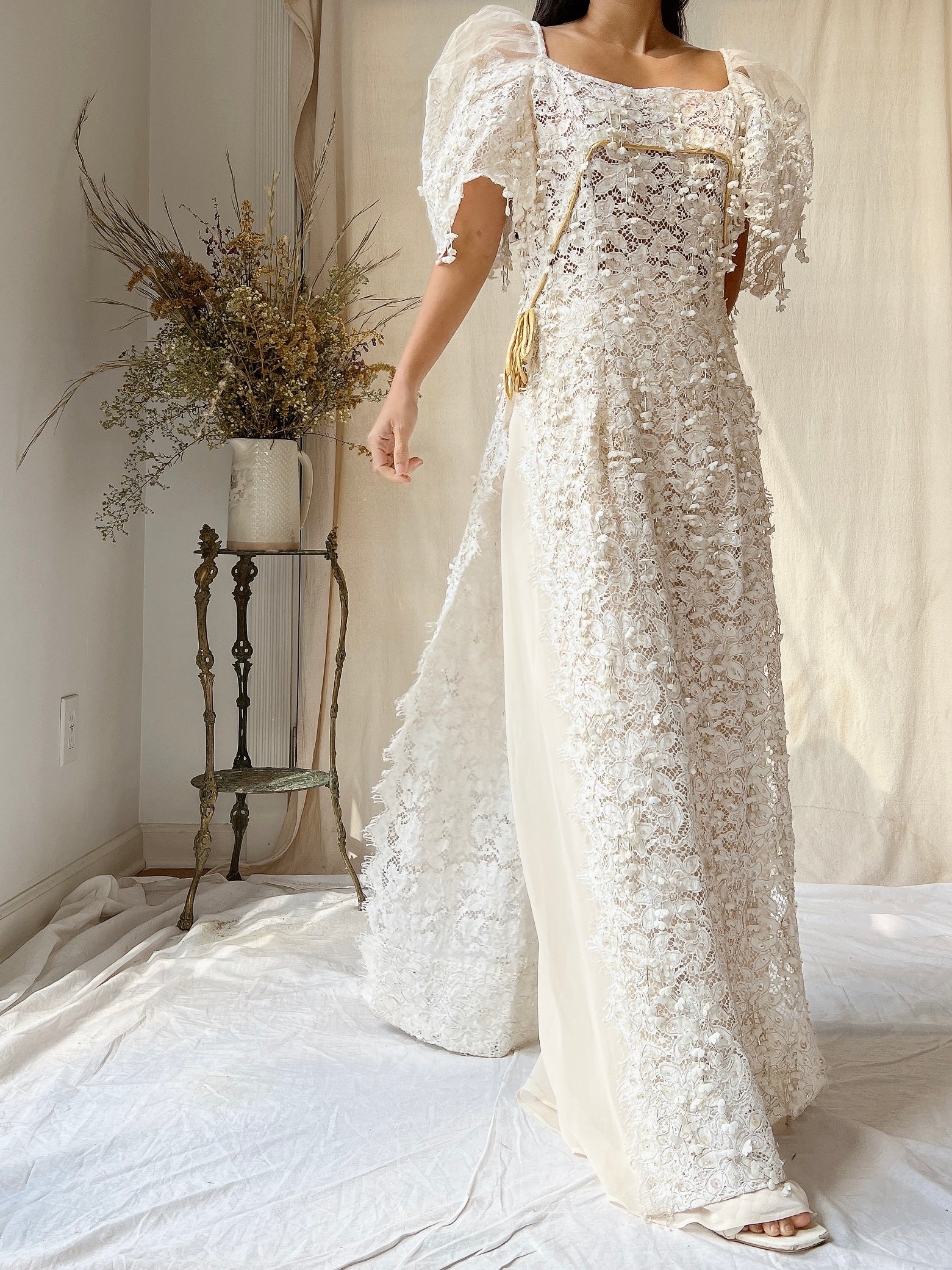 1970s Lace Tunic with Embellishments - S