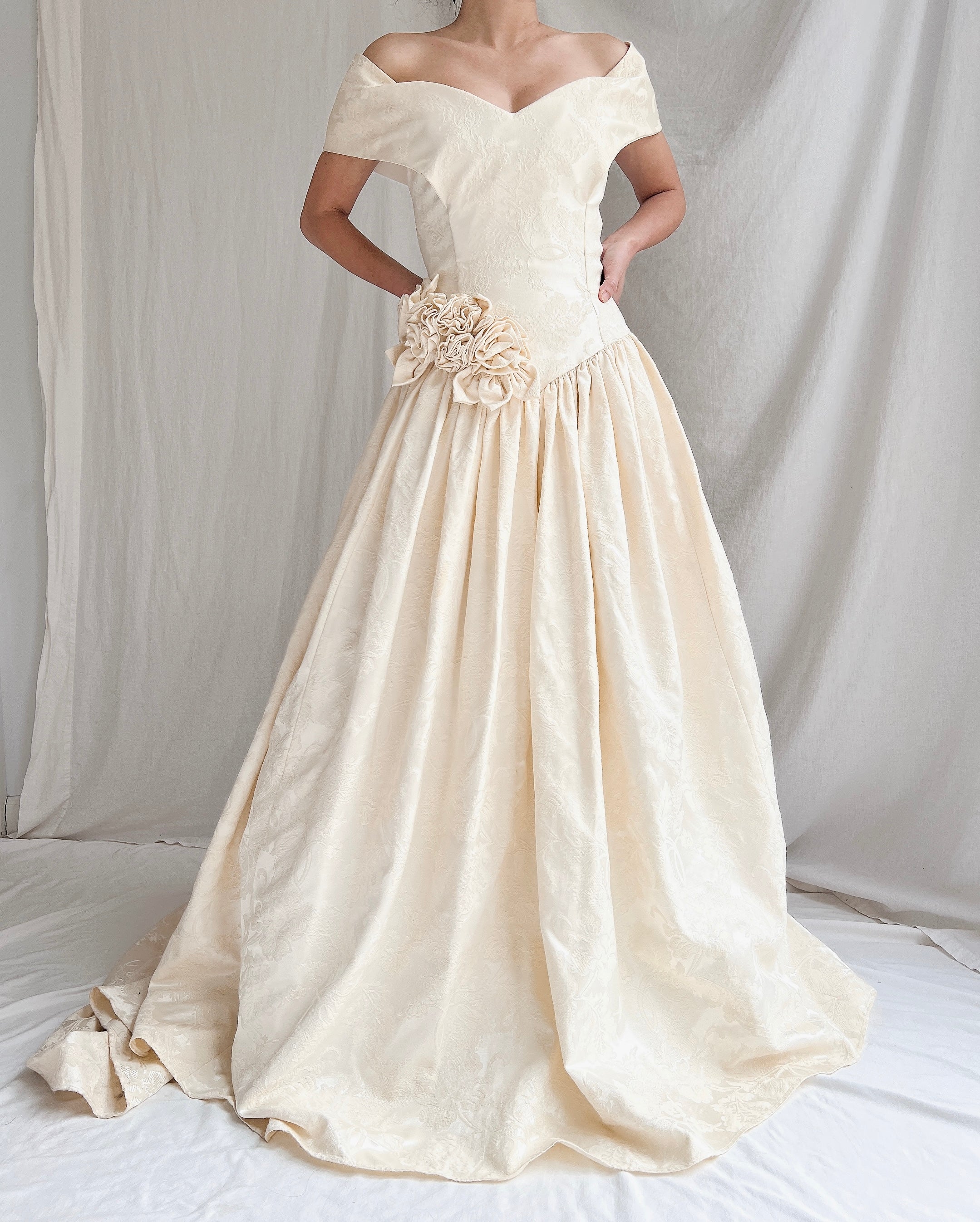 Vintage Jacquard Rosette Gown - S/M