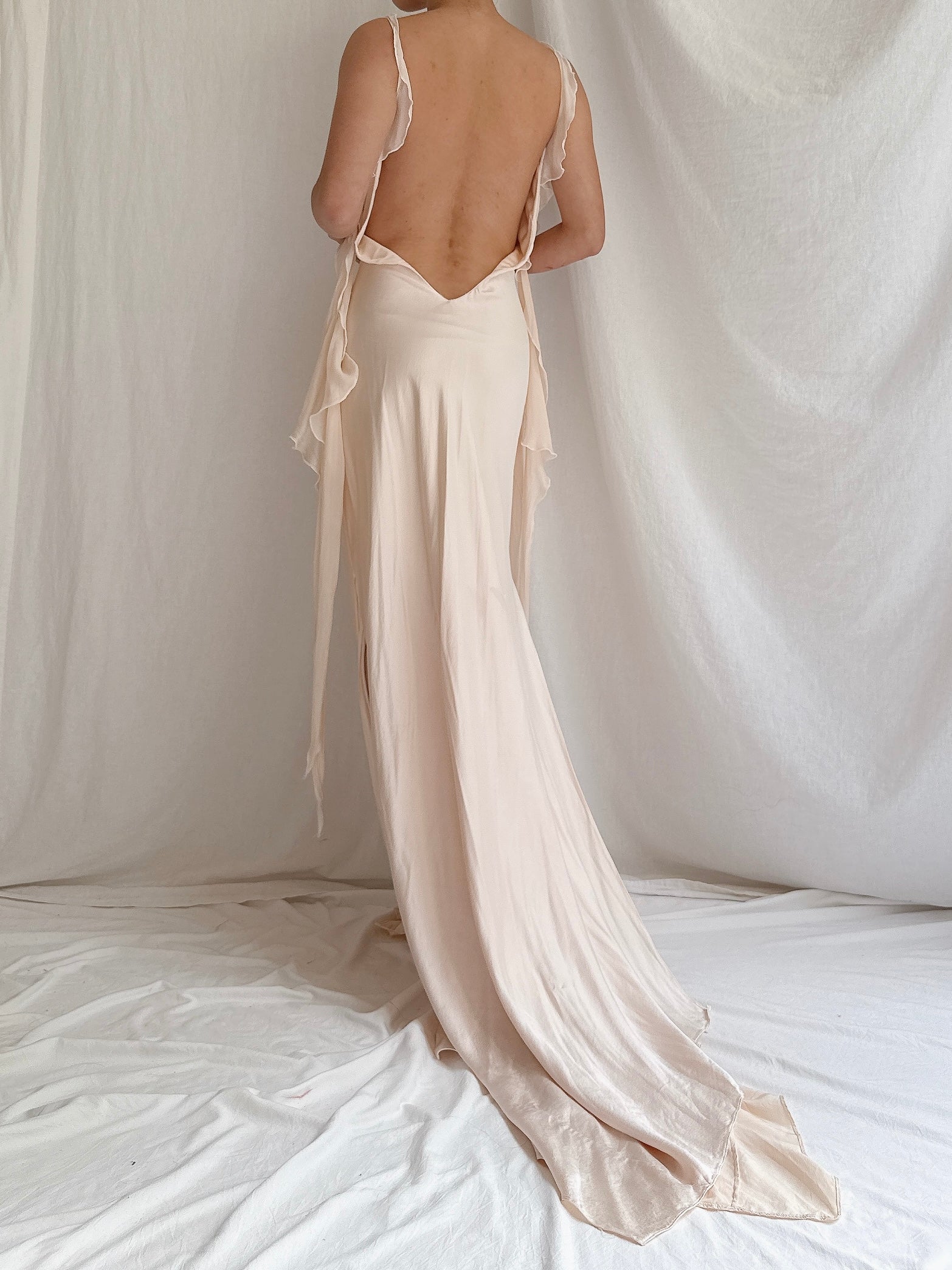Vintage Shell Pink Silk Bias Slip Gown - M