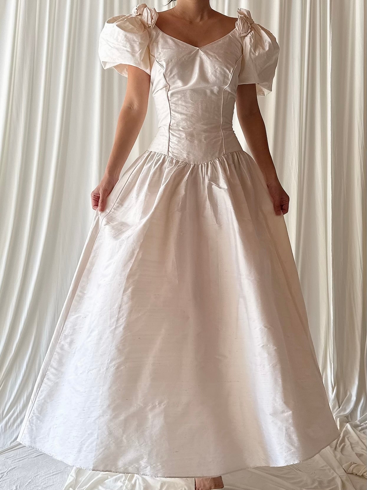 1980s Rosette Silk Dress - M