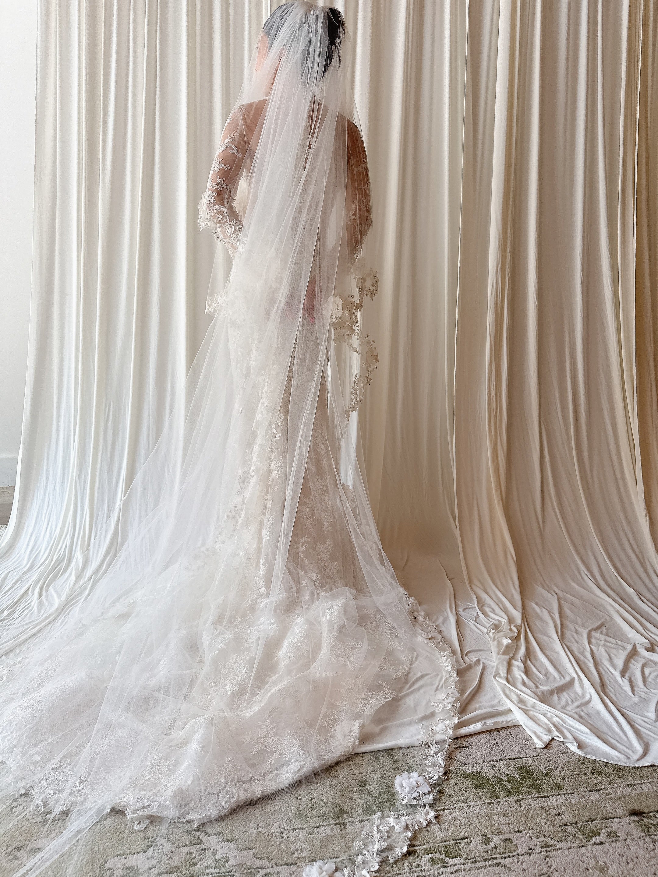 00 Reem Acra Lace Tulle Gown with Veil - XS