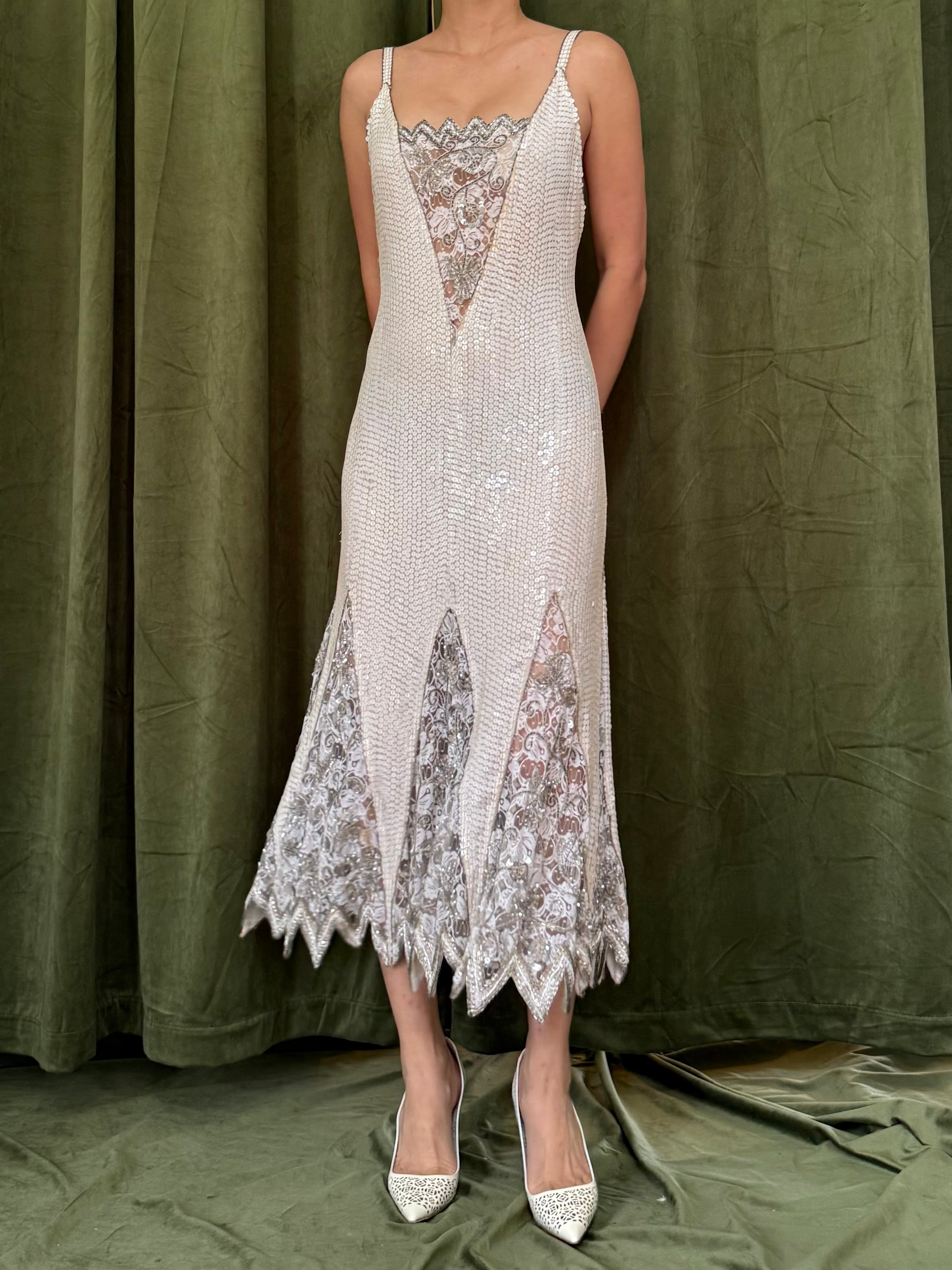 Vintage Sequins and Lace Dress - M