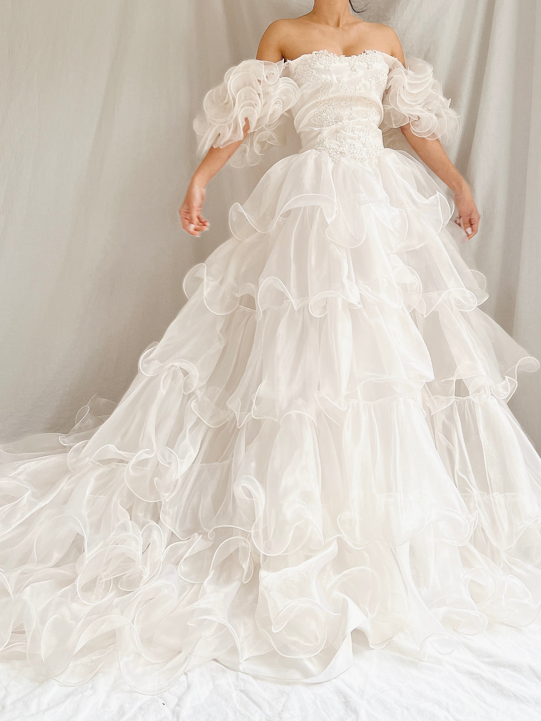 1980s Voile Tiered Ruffle Gown - XS/S