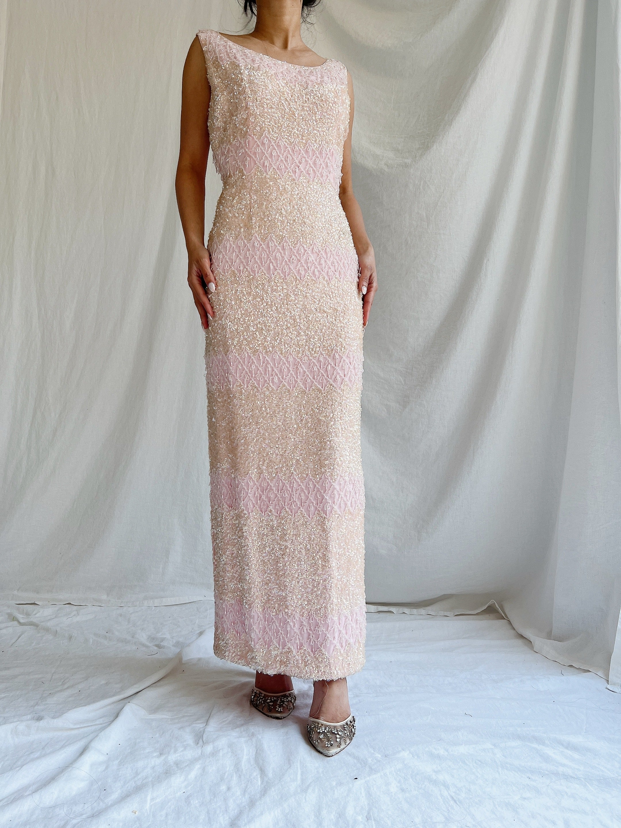 1960s Pink Silk Sequins Dress - SM