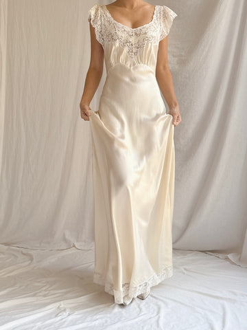 1930s Silk and Lace Slip Dress - XS
