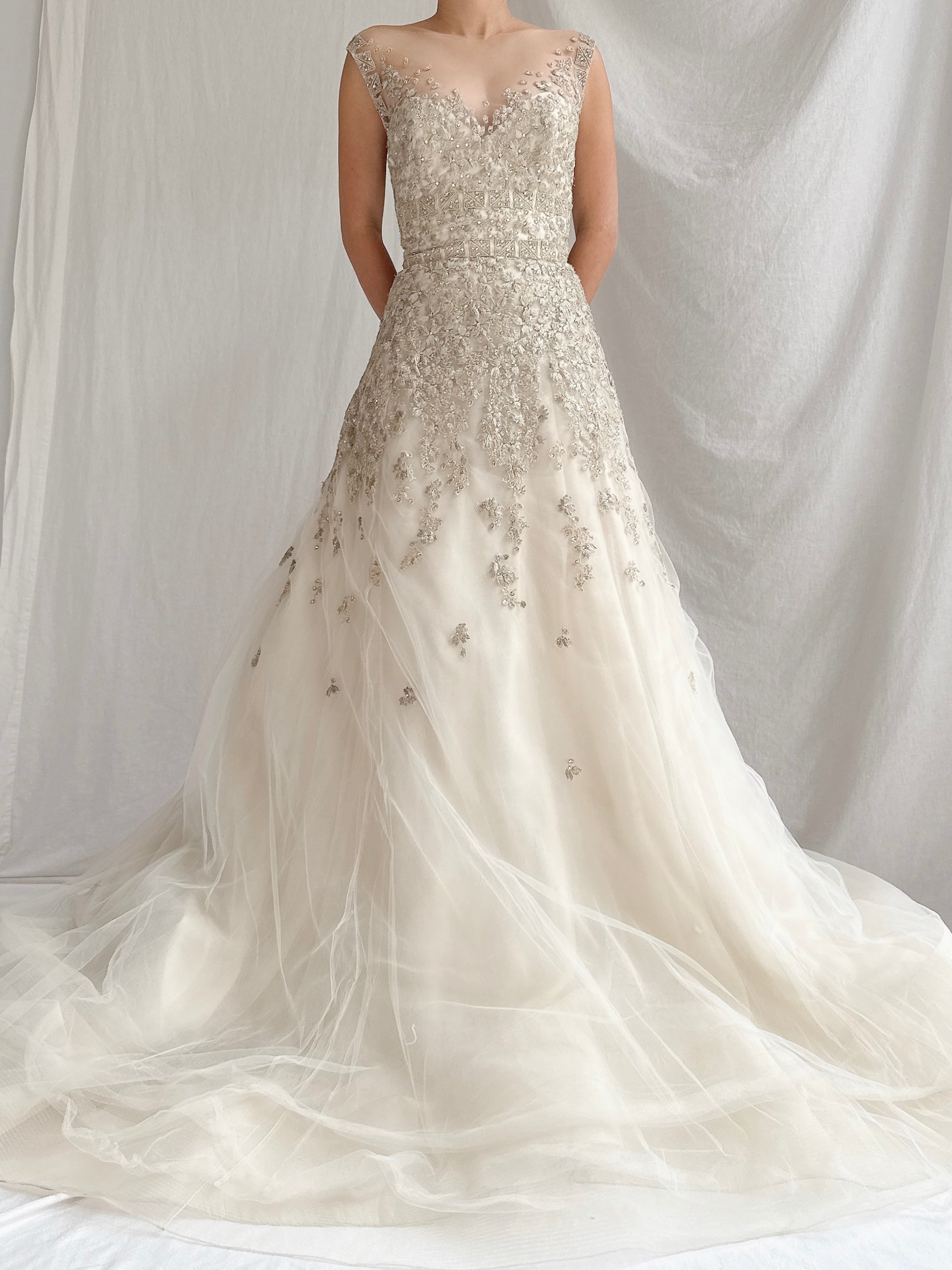 Vintage Liancarlo Couture Tulle Metallic Flower Gown - M/6