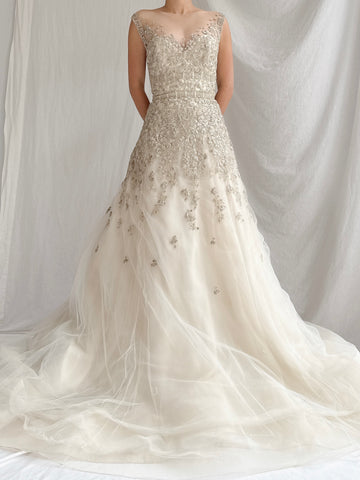 Vintage Liancarlo Couture Tulle Metallic Flower Gown - M/6