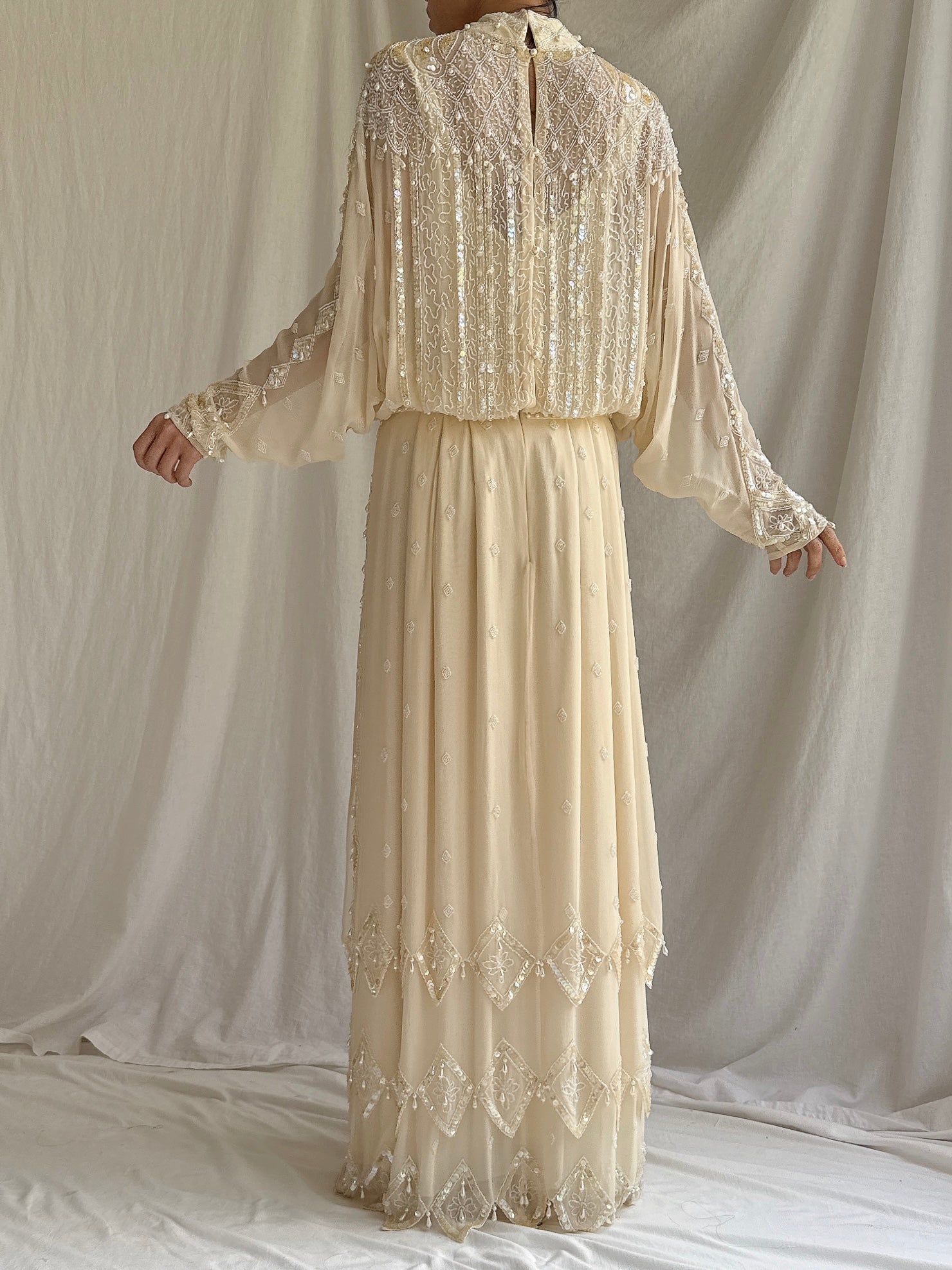 Vintage Silk Beaded Dolman Gown - M