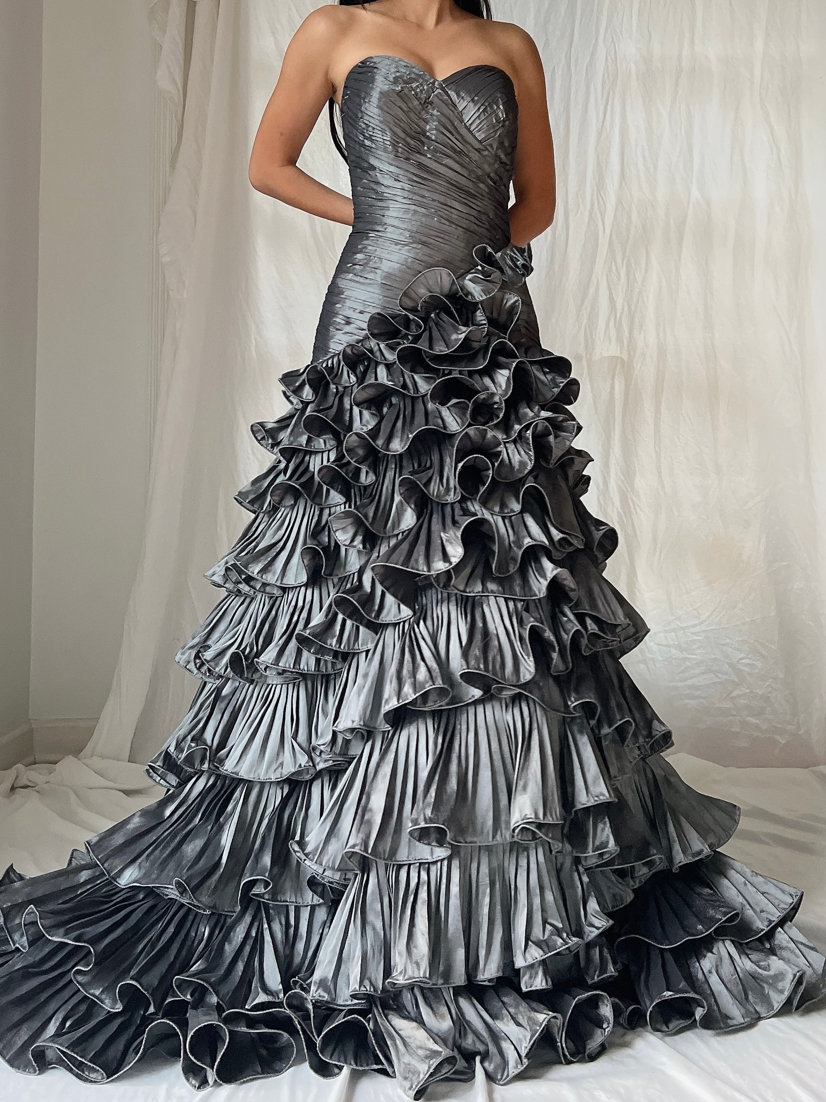 Vintage Slate Ruffle Dress - S-M