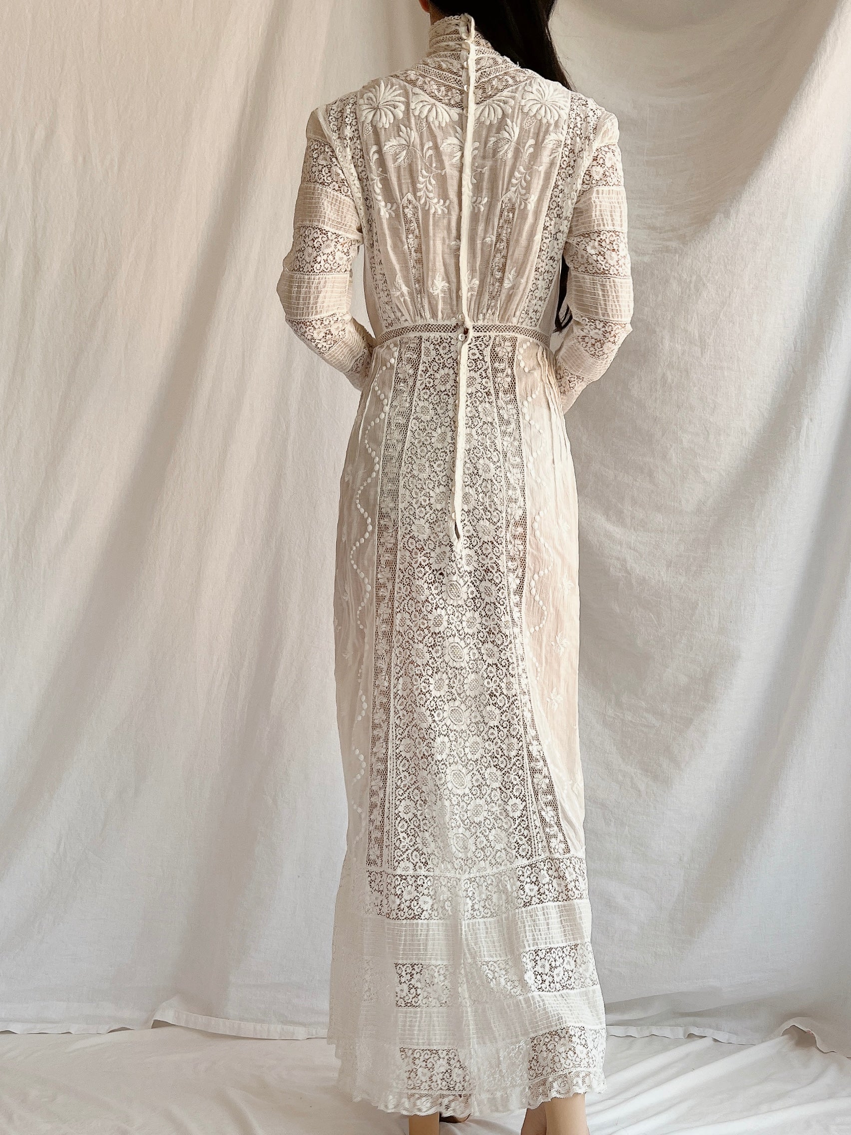 Antique Embroidered Lace Dress - XS