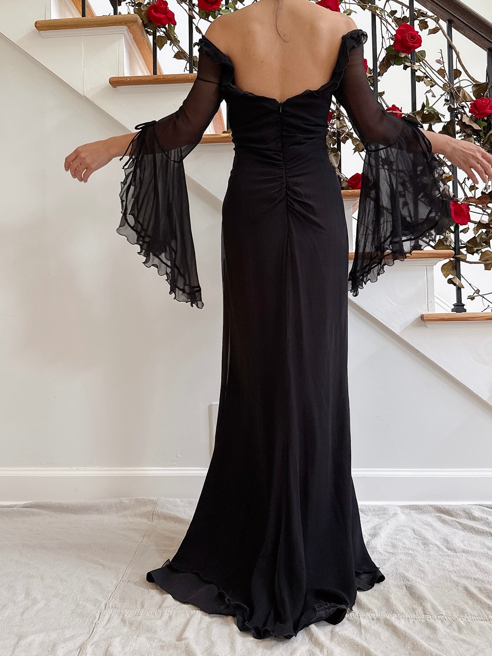 Vintage Belleville Sassoon Silk Angel Sleeve Gown - UK 16