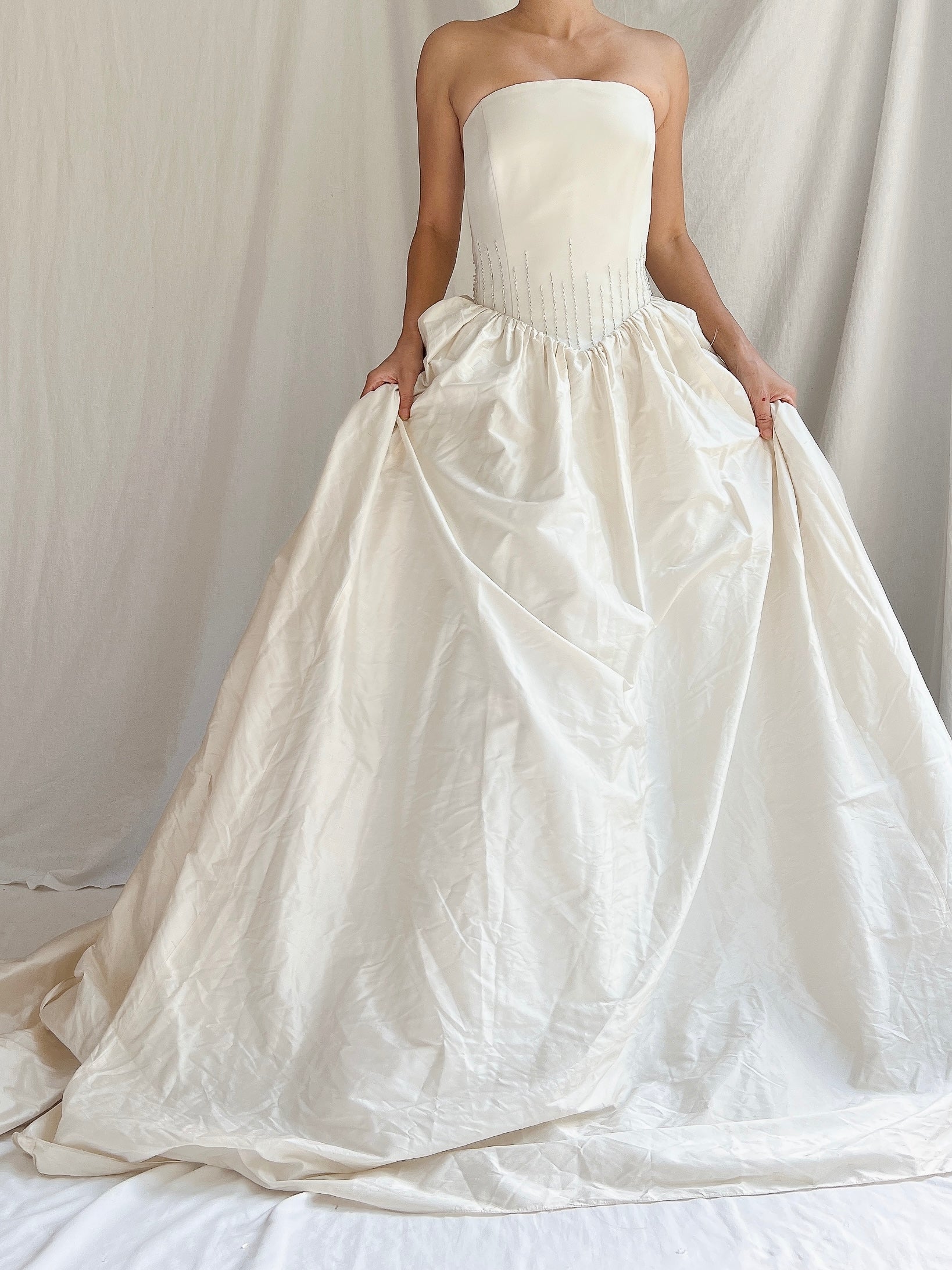 Vintage Raw Silk Strapless Corset Gown - S-M/6-10