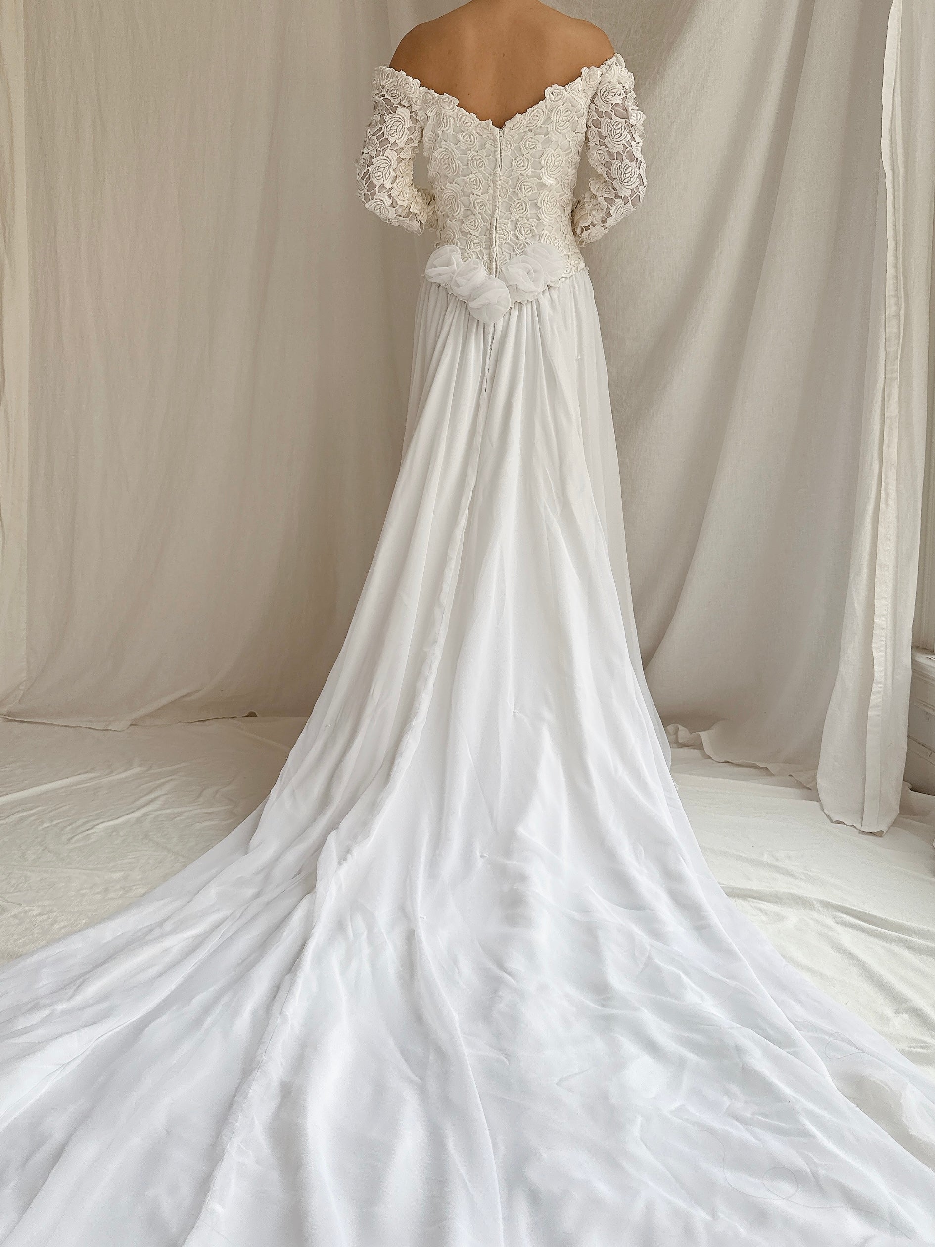 1980s Chiffon Embroidered Gown - S
